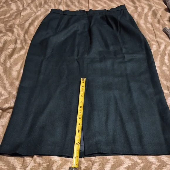 Vintage Rafaella Dark Green Wool Straight Maxi Skirt Size 16 - Picture 7 of 10